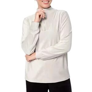 AnyBody Rib Velour Long Sleeve Funnel Neck Pullover Soft Grey Womens Size 4X